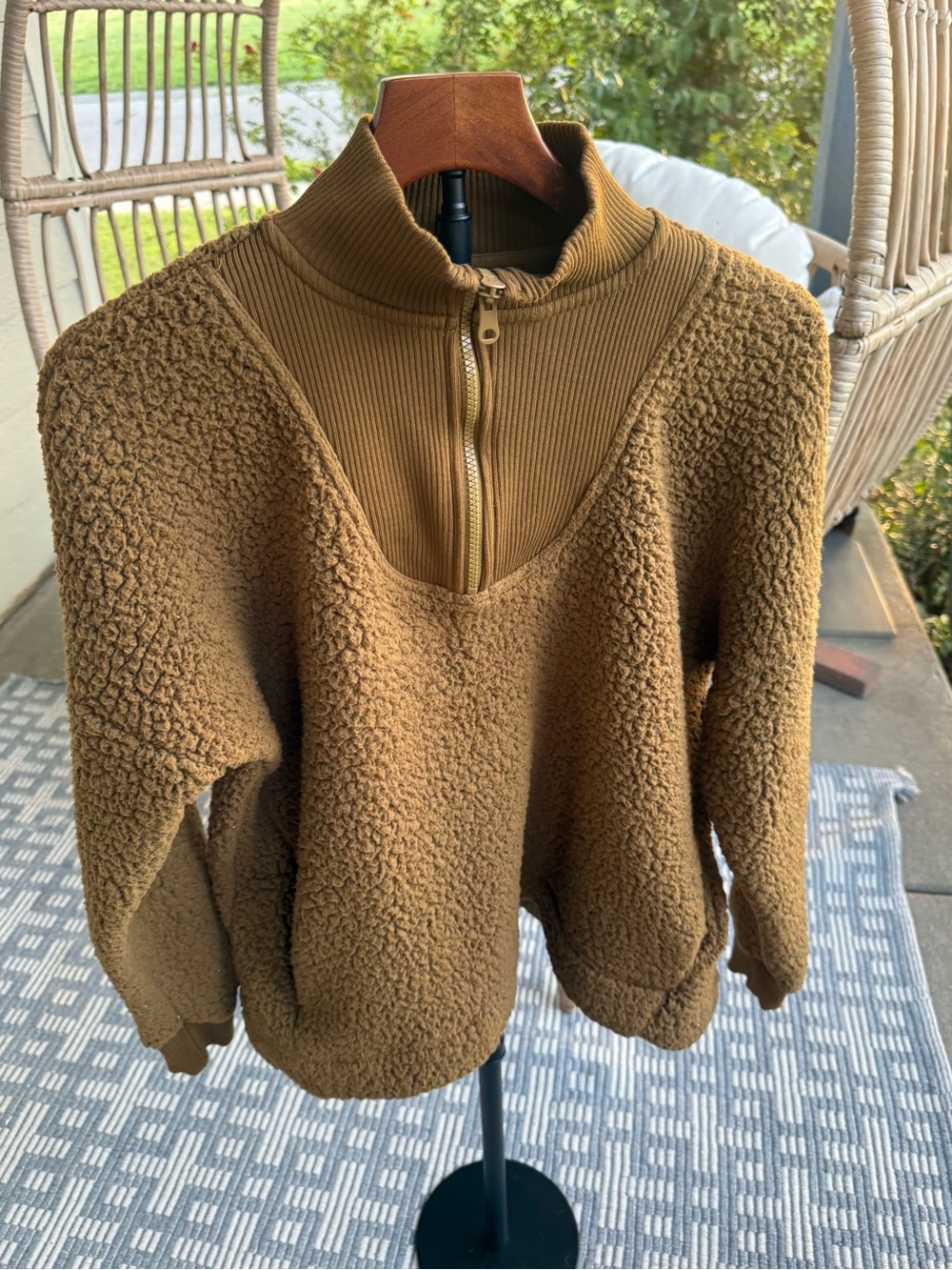 Aerie Camel Brown Fleece Sherpa Quarter-Zip Turtleneck Pullover Size XS - Picture 11 of 16